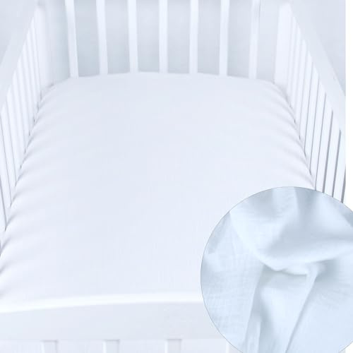 BabyLux Spannbettlaken MUSSELIN 60x120 / 70x140 cm Spennbetttuch Baby-& Kinderbett (Weiß, 60x120 cm)