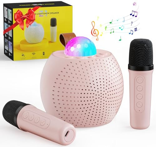 Kriogor Karaoke Machine for Adults and Kids with 2 Microphones Portable Mini Bluetooth Karaoke Speaker with Shining LED Lights & Voice Changing Effects, Karaoke Birthday Gifts for Girls Adults Family