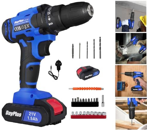 21V Cordless Drill Driver Set With Hammer Function, 2 Batteries & Charger, 45N.m Max Power, 3/8 Keyless Chuck, 25+1 Torque, LED Light, 26 Accessories, Blue