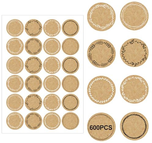 600 Stücke Kraftpapier Geschenkaufkleber, Kraftpaier Klebeetiketten Zum, Kraftpapier Selbstklebend Aufkleber Etiketten für Weihnachten Hochzeit Geburtstag Party(3.8cm)