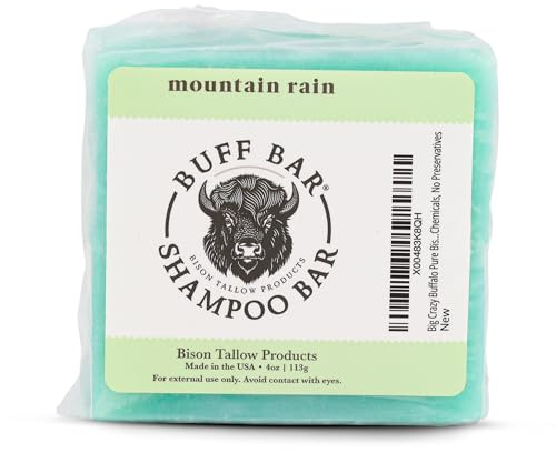 Big Crazy Buffalo Natural Tallow Shampoo Bar, Mountain Rain, Mens, 2-Pack
