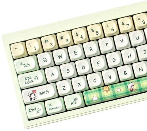 PBT Lot de touches de clavier Kawaii rondes et mignonnes avec extracteur de touches pour clavier mécanique 60 % 75 % 100 % Vert Panda