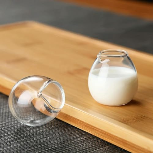 LIUBI 4 Stück 15 ml/50 ml Multifunktionale Gewürzschale Kleines Glas Kaffeemilchkännchen Essigsaucenbecher Mini-Milchbecher aus Glas Sahnekännchen
