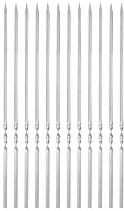 QUARKZMAN 12Pcs Brochettes en Métal 30 cm x 5 mm x 1,4 mm Réutilisables | en Acier Inoxydable, pour Barbecue Grillades en Extérieur, pour Viande Crevettes Fruits et Légumes