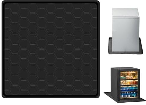 Refrigerator Mat, 23.62x23.62 Inch Silicone Fridge Pads Floor with Raised Edge Washable Fridge Drip Pan Refrigerator Floor Protector for Refrigerator Washing Machine Wine Cabinet (Black)