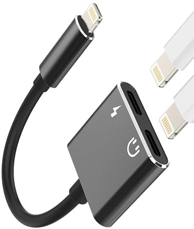 Dual Lightning Aux Adapter for iPhone Headphone Jack Adaptor (2in1) for Apple iPad Mini 14 13 Pro Max Audio Charger Splitter Earphone Charging Port Dongle Cable Connector Charge Plug Converter