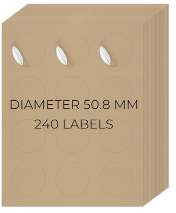YIKIADA Kraft Universal Etiketten 50,8 MM Vinyl Selbstklebend Ablösbar Rund Aufkleber Bedruckbar Klebeetiketten Blanko Adressetiketten für Tintenstrahl- und Laserdruckern 240 Stück