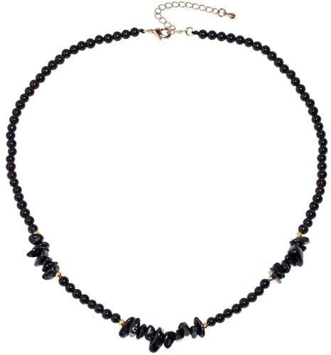 Wizock Black Agate and Tourmaline Chips Beaded Necklaces for Women Jewelry | Women's Necklaces, Lobster Clasp Closure, Adjustable 16.5-18.5 in, Handmade, Crystal Chips, Protection Gemstones, Energy