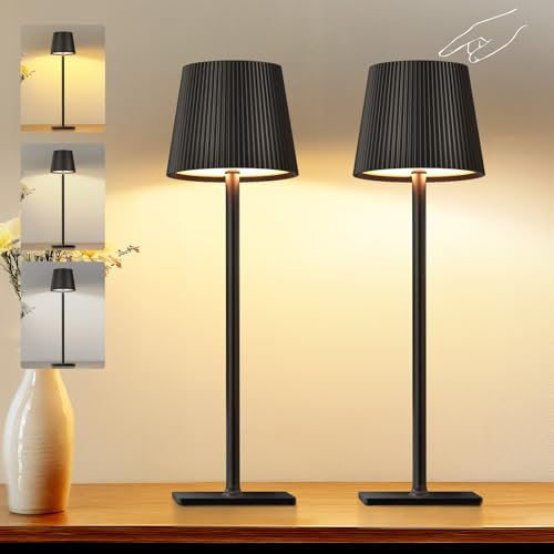 BUCASA LED Tischlampe Kabellos, 2 Stück Moderne Led Tischleuchte Kabellos Touch Dimmbar, Metall Tischlampe Akku Aufladbar 4800 mAh, IP54 Wasserdichte Nachttischlampe für Schlafzimmer, Party, Geschenk
