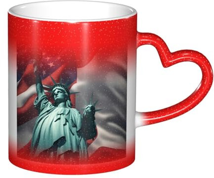 WCXTHGFA Statue of Liberty Flag Print Color Changing Coffee Mug,Ceramic Color Changing Coffee Tea Mug,Heat Sensitive Coffee Mugs