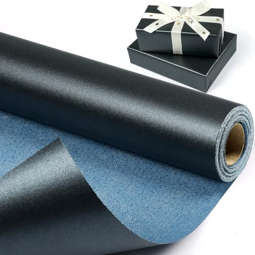 Schwarz Geschenkpapierrolle, 43 cm x 10 m Einfarbiges Geschenkpapier mit Perlmutt, Geschenkpapier glitzer für Mann und Junge, Geschenkverpackung Papier für Geburtstag, Hochzeit, Valentinstag, Vatertag