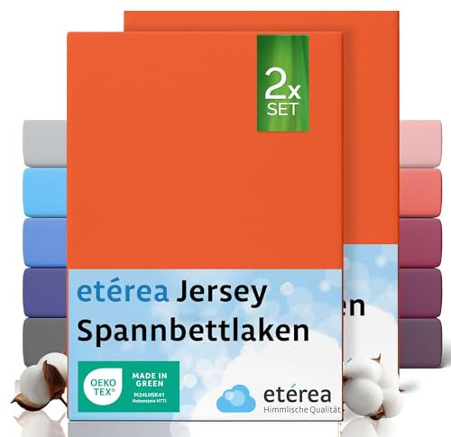 etérea Jersey 2er Set Spannbettlaken 90x200cm - 100x200cm Orange bis 25 cm Höhe - 100% Baumwolle Spannbetttuch Oekotex - Doppelpack Bettlaken 90x200 cm - 100x200 cm - Terra