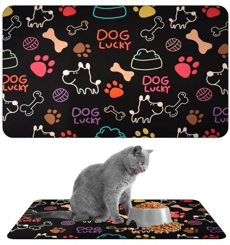 Tapis Gamelle Chien, 50x30 cm Tapis Gamelle Chat, Tapis Nourriture Chat | Tapis Gamelle Absorbant pour Chien, Tapis d'alimentation pour Chiens et Chats, Coussin Lavable Antidérapant, Nettoyage Facile