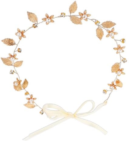 1Pcs Gold Leaf Headband Bridal Hair Accessories Fashion Head Jewellery Hair Vine Headband Vintage Gold Wedding Headbands Simple Piece for Women Daily Party