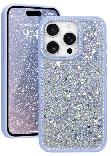 Ethanger Glitter Rhinestone Crystal Case for iPhone 16 Pro Max, Purple | Glamorous Sparkling Back, Aesthetic Bling Diamond Cover, for Women Girls, Shockproof Protective Phone Case