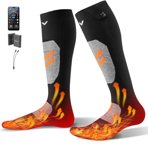VEVOR Heated Socks, 5000mAh Battery Powered Rechargeable Heating Socks with 4 Heating Levels, Electric Heated Sock with APP Control for Men Women, Foot Warmer for Hunting Riding Camping Hiking