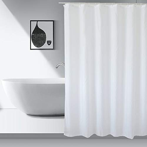 KnnRiim Rideau de Douche 150 x 180 cm, Tissu Polyester Imperméable et Anti-Moisissure, Rideau de Baignoire, Lavable en Machine, avec Ourlet Lesté et Crochets, Blanc