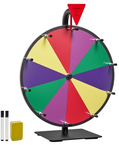 VEVOR Roue de loterie 304,8 mm, Roue de la Fortune rotative sur Table à 10 emplacements avec Support, Roulette de Fortune avec effaçable à Sec et 2 marqueurs, 5 Couleurs, pour fête, Salon, Carnaval