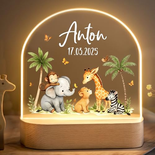 Little Deco Personalisiertes Nachtlicht für Babys - Safari | Nachtlampe mit Namen - Geschenk zur Geburt Junge - Personalisiertes Babygeschenk Geschenk zur Taufe - Kinderzimmer Deko