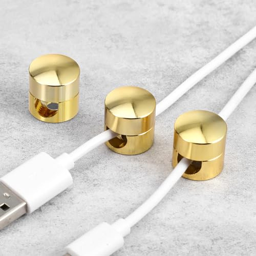 WJIAAA Cable Anchors Desk, 3 Sets Gold Adhesive Phone Charger Holders for Cords Adjustable Wire Organizers Gold Cord Management Clips Nightstand Office Swag Hook for Chandelier Ceiling Lights Cable