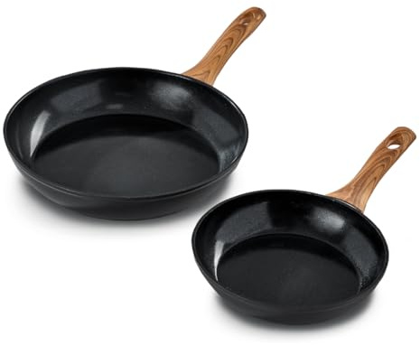 Blackmoor 2-teiliges Bratpfannen-Set, antihaftbeschichtet, keramikbeschichtet, Duo, mit Griffen in Holzoptik, PFAS-frei, 20 cm und 28 cm, alle Herdarten kompatibel/Sherwood Classic Range 68299
