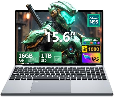 Portatile PC 15,6 Pollici FHD, 16GB RAM 1TB SSD Alder Lake N95 Fino a 3.4GHz, Win 11 Pro Notebook Office 365, Tastiera Retroilluminata con Tastierino Numerico, Sensore Impronte, USB 3.0/HDMI, WiFi 5