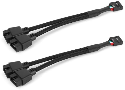 BTFO 2pcs Motherboard USB 2.0 to Dual 9 Pin Extension, 9-Pin USB 2.0 Black Braided Header Splitter for Computer Internal Motherboard