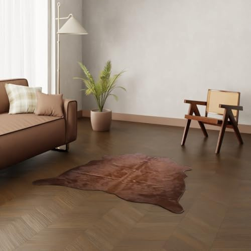 Wildlife Design Mini Kuhfell Teppich Echtfell Cognac Dunkel ca. 150x140 cm Kompakt Nachhaltig Tierfreundlich Gratis Lederuntersetzer