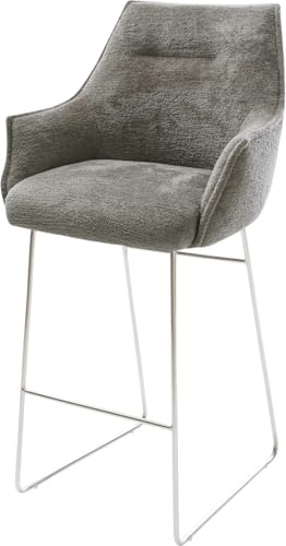 DELIFE Barstuhl Alja-Flex Kufengestell Edelstahl Silberfarben Bouclé Soft Schlamm Taschenfederkern