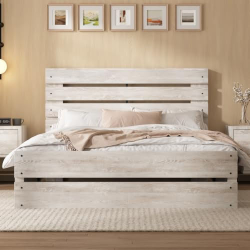 LUXOAK Bettgestell 140x200 cm mit Holzoptik, Holzbett mit Lattenrost, Weiß | Natürliche Holzmaserung, 4-Latten-Design, stabile Konstruktion, EVA Geräuschdämmung, bis 400 kg belastbar