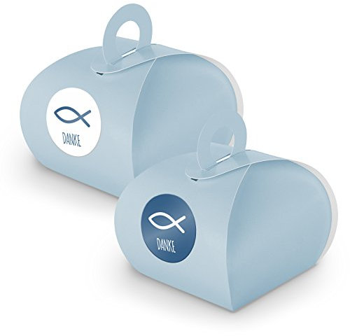itenga Set 24x Geschenkschachtel mit Griff + Sticker Gastgeschenk (Set Danke Fisch (Motiv33), blau)