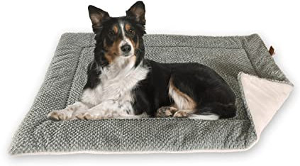 FLUFFINO Hundedecke Größe M, 88 x 55 cm | Flauschig, weich & waschbar, Hundematte mit Wildlederimitat für erhöhte Rutschfestigkeit | Hundekissen für große & kleine Hunde oder Katzen [grau]