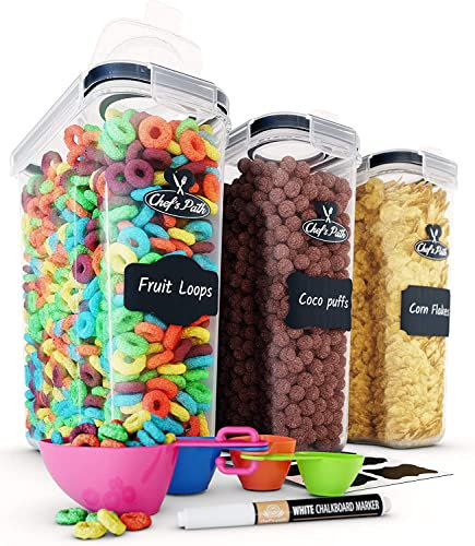 Juego de Recipientes para Cereales (4 L, 38,32 kg): Recipientes herméticos para Alimentos frescos para organizar la despensa y mantener los cereales crujientes; dispensadores de cereales sin BPA.