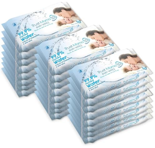 Trust Mama Baby wipes Natural Nappy Wipes Chemical Free for Sensitive Skin Pure Water (24 Packs of 60 Wipes)