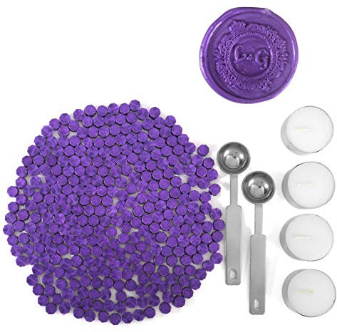 Purple Sealing Wax Beads, Yoption 300 Pieces Octagon Wax Seal Beads Kit with 2 Melting Spoon and 4 Candles for Seal Stamp (Purple)