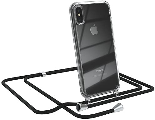 EAZY CASE Handykette kompatibel mit iPhone X/XS Handyhülle mit Umhängeband, Handykordel mit Schutzhülle, Silikonhülle, Hülle mit Band, Stylische Kette mit Hülle für Smartphone, Schwarz