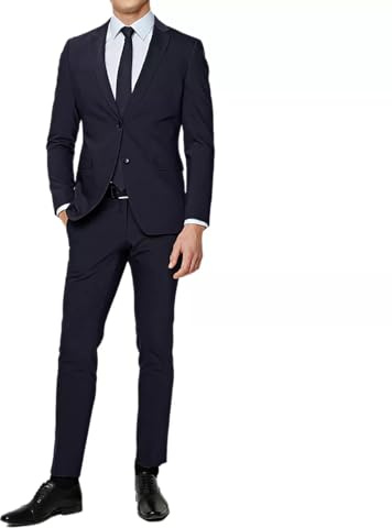 Alfio Collection Abito da Uomo con Giacca e Pantalone Elegante Classico Tinta Unita Blu Nero 46 48 50 52 54 56 58 60 (IT, Numero, 60, Regular, Regular, Blu)