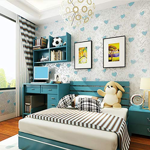 Stereoscopic Blue Love Heart Self-Adhesive Wallpaper for Kids Room Boys and Girls Dormitory Bedroom Children Room Wall Paper10m*0.53m