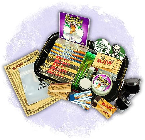 BIGSMOKESUPPLIES - Khalifa K Small Cigarette Tray Set - RAW Black Tray Gift Set (RAWTHENTIC ELEMENTS OCB RIZLA)