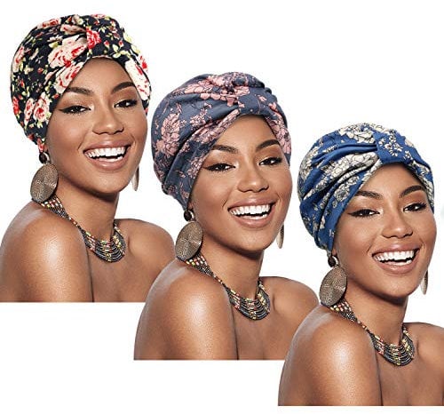 SATINIOR Turban Mode für Frauen Vorgebunden Knot Kopfwickel Kappe Weichen Haarausfall Mütze (Blau, Grau, Schwarz)