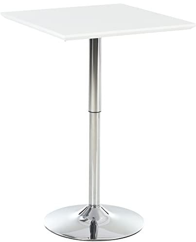 HOMCOM Bartisch Bistrotisch Pub Höhenverstellbarer Quadratischer Stehtisch Tisch Stahl Weiß 60 x 60 x 69-92 cm