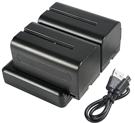 NP-F750 F770 (2 pièces) Batterie rechargeable et double chargeur compatible avec les appareils photo NP-F550, F730, F970, CCD-RV100 CCD-RV200 CCD-SC5 CCD-SC55E, caméscope, npf chargeur