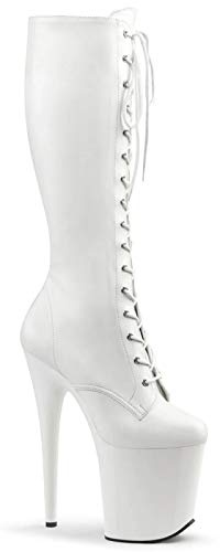 TIKENBST Tacchi Donna Tacchi Alti Stivali Alti A Spillo con Lacci da 20 Cm Piattaforma Super Alta Impermeabile,White-44