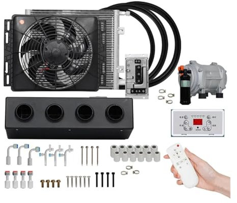 Compressore aria condizionata elettrico for auto universale a 4 fori e 2 fori 12V 24V for auto, furgone, Street Rod, Hot Classic, condizionatore A/C(12V 2Holes No Remote)