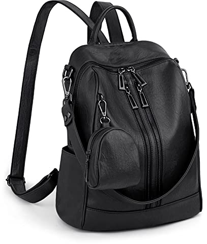 UTO Damen Rucksack PU Leder Damen Rucksack Doppelreißverschluss Tasche Schwarz