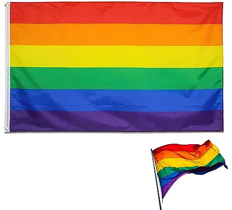 Oneroomone Bandiera Arcobaleno Gay Pride, Arcobaleno Bandiera 90 x 150cm, Bandiera LGBT con Occhielli Metallici, Adatta per Raduni All'aperto, Feste, Sfilate