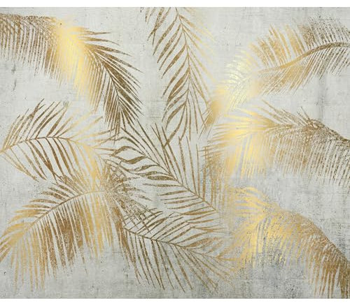 decomonkey - Papier Peint Panoramique Palmiers Nature 350x256 cm - Décoration murale moderne – Tapisserie décorative pour chambre salon - Texture tropical béton palmiers plantes nature