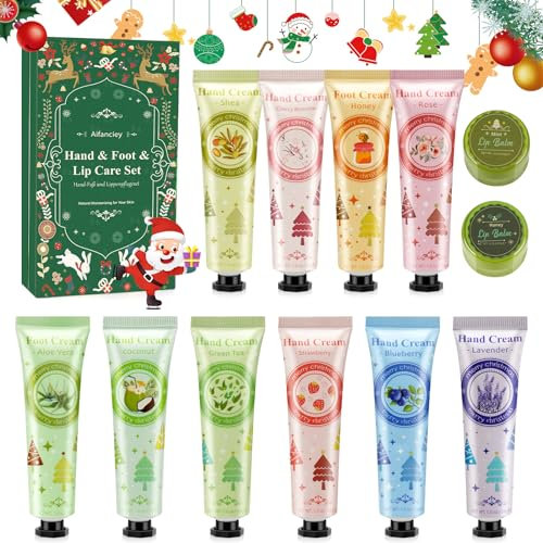Handcreme Lippenstift Set,12pcs Mini Handcremes Fußcreme Lippenbalsam Set,Feuchtigkeitscreme Pflegecreme Geschenkset für Frauen und Männer