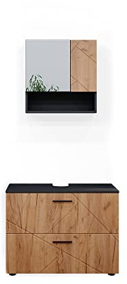 Vicco Badmöbel-Set Irma, Badezimmerschrank-Set, Anthrazit/Eiche, 2 Teile