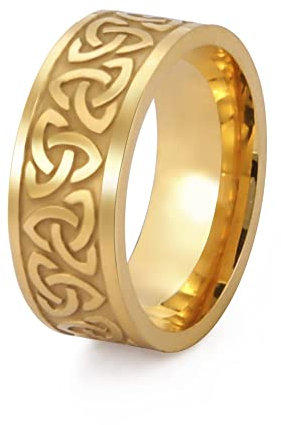 Amaxer Triquetra Ring für Männer Trinity Irish Eternity Love Keltischer Knoten Wikinger Norse Edelstahl Statement Ehering Fingerring für Männer Frauen (Triquetra-Gold, 10)